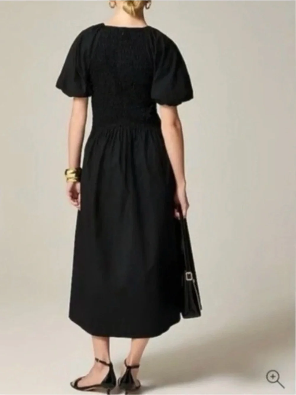 J. Crew Meadow Cotton Poplin Smocked Bodice Puff Sleeve Dress Black M $158 CI641 - Picture 8 of 8